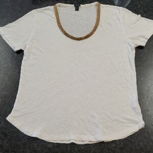 J. Crew White/Cream and Black Knit Top With Gold Embelished Collar